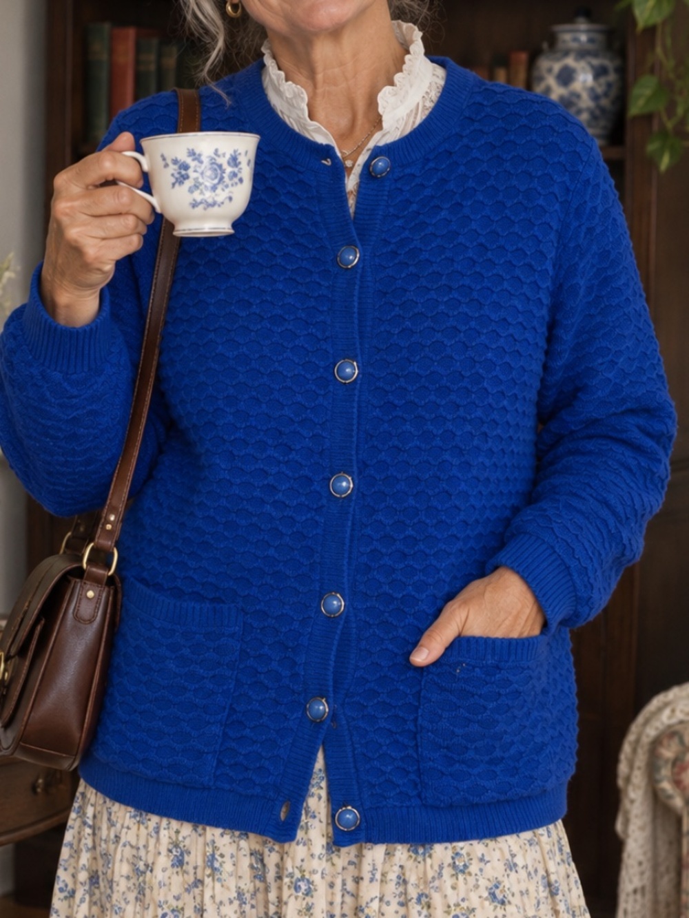 Excelsior Cardigan Sweater Womens Size Large Blue Vintage Granny cottage